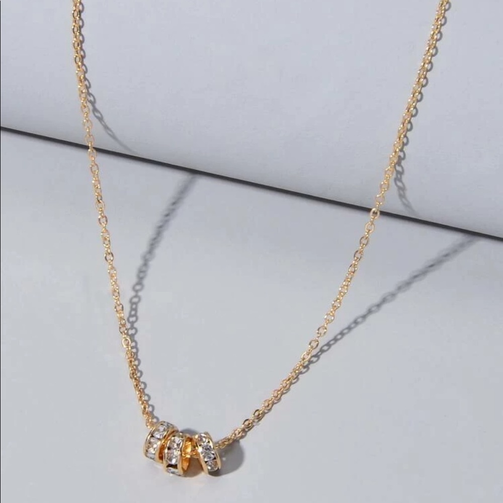 Gold Three Ring Choker Necklace - Picture 3 of 4